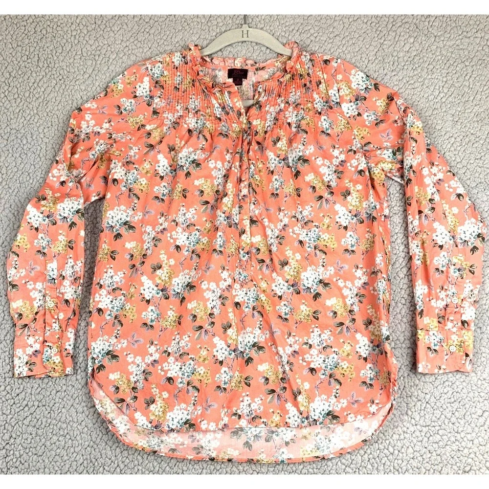 J.Crew Liberty Fabric Women's Size 2 Floral Long Sleeve Blouse Pink Cotton - Picture 1 of 8